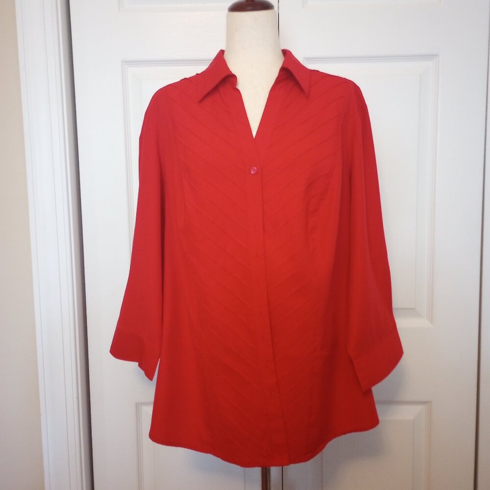 Womans Plus sx 18/20 Lightweight Rayon Blend Button Front Blouse Red 3/4 Sleeve